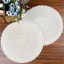 6 pieces, round 38cm woven placemats, Polyester outer layer with three-strand placemat, white coffee，anti-slip polyester Nordic placemats, suitable for home, kitchen, and dining table use, perfect for holiday parties, birthdays, weddings, and dinners image 2