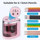 Tenwin Electric Pencil Sharpener, Double Hole Battery Operated, for 6-12mm No.2/Colored Pencils, Pink image 1