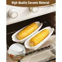 DAFUCERAMIC Lot de 4 assiettes à épis de maïs en porcelaine 8,8" - Blanc - Poignées en inox - Micro-ondes, lave-vaisselle et four image 2