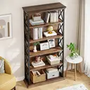 tribesigns 5-Tier Bookshelf, 180 cm Industrial-Style Bookshelf/Cabinet, Floorstanding 5-Tier Display & Storage Shelf, Tall Bookshelf for Home Office, Living Room, Bedroom, Brown & Black image 4