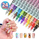 Set de 24 Stylos Nail Art Couleurs, Stylos Vernis 3D 0,5 mm avec Outils à Pois, Peinture Acrylique et Pinceau Fin, Résistants à l’Eau et Séchage Rapide pour la Création DIY de Nail Art image 2