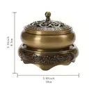 JU7CER 1PC Golden Lotus Flat-Bottomed Brass Incense Burner (with Base) - Classic Style, Ideal for Christmas Home Decoration and Floor Display, Incense Holder image 2