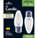 Morrisons Light Bulb LED Candle Filament Screw E27 Warm White 2W 250 Lumens 2pcs image 2