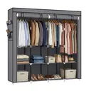 SONGMICSHOME  Fabric Wardrobe, 170 x 45 x 167 cm, 4 Hanging Compartments, with Shelves, 4 Side Pockets, Plenty of Space, Grey image 0