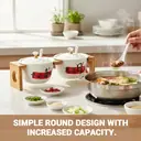 Chinese Style Ceramic Canister Set, White Porcelain Storage Jars with Bamboo Tray for Kitchen Countertop
2-Pack Ceramic Dispenser Set with Spoons, "Sun" and "Moon" Themed Canisters, 26cm Tall with Wood Stand​​ image 4