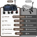 CLIPOP Festival Trolley with All-Terrain Wheels, 180L Folding Wagon with Expandable Tailgate and Adjustable Handle Large Capacity Garden Cart for Beach Camping Outdoor Blue image 6