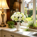 Yuejia 12Pcs 10.6in/26.92cmArtificial Roses Single Stem Fake Silk Flower Arrangement Bridal Bouquet Real Touch for Home Party Wedding Decoration(white green) image 2