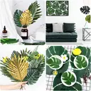 66pcs 15.3in/38.8cm
Artificial Palm Leaves Tropical Fake Leaves, Monstera Leaf Gold and Green Faux Leaves for Safari Jungle Hawaiian Dinosaur Luau Party Table Decoration image 6