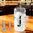 Alphynix 1pc Modern Glass Cup, 500ml Tall Iced Coffee Glass with Monogram "J" Design, Bamboo Lid & Straw, Cold Drink Tumbler for Iced Tea, Juice, Boba image 4