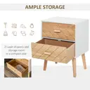 HOMCOM 2 Drawers Bedside Table with Pine Legs, Bedroom Wooden Storage Cabinet, Natural image 4