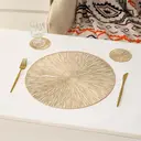 Gold Exploding Fireworks PVC Placemat，Placemats Set Of 6 PVC Place Mats For Kitchen Table Indoor/Outdoor Washable Heat-Resistant Placemat Wipeable Dining Table Mats And Cup Coaster For Camping, Festival, Wedding, Party image 6