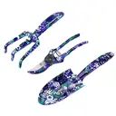 Flora Guard Ensemble d'outils de jardinage en aluminium avec déplantoir, herse et sécateur - Motif floral violet image 3