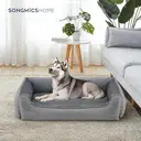 SONGMICS Dog bed linen look, raised edges, non-slip bottom, removable and washable cover, XXL, 120 x 90 x 30 cm, Light grey image 5