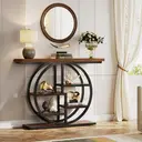 Tribesigns Console Table 105cm Industrial 6 Tier Sofa Table Entrance Table with Circle Base Narrow Wood Accent Tables with Storage Shelves for Living Room Hallway Foyer Rustic Brown image 4