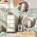 HOMCOM 4 Drawers Plastic Storage Units, 4 Tier Kids Storage Units, Children Toy Chest for Nursery, Playroom, Bedroom, Cream image 1