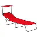 Outsunny Transat Bain de Soleil Pliable Chaise Longue Pliante Grand Confort Dossier Inclinable Multi-positions et Pare-Soleil réglable Dim. 187L x 58l x 36H cm rouge image 0