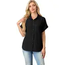 Women's Short Sleeve Shirts V Neck Collared Button Down Shirt Tops with Pockets (black, S) image 3