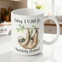 Alphynix 1pc 11oz White Mug with "Today I Will Do Absolutely Nothing" Quote & Hanging Sloth, Relaxation Humor Christmas or Thanksgiving Gift image 1
