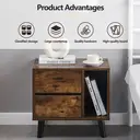 CLIPOP Retro Bedside Table with 2 Drawers and Open Side Storage Cabinet Storage Unit Nightstands Brown image 3