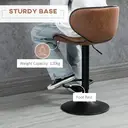 HOMCOM Bar Stool Set of 2 Microfiber Cloth Adjustable Height Armless Chairs with Swivel Seat, Brown image 5