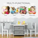 HOMCOM 3 Pcs Kids Table & Chairs Set Mini Seating Furniture Home Playroom Bedroom Dining Room w/ Storage Drawers Safe Corners for 2-4 Years old White image 4