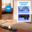Dewenwils stekkerdoos met 6 stopcontacten, 2 USB-poorten, individueel geschakeld, brede afstand tussen stopcontacten en 90°-ontwerp, overbelastingsbeveiliging en kinderbeveiliging, 3680 W/16 A, 5 m kabel, zwart image 7