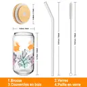 Alphynix Gobelet en verre avec couvercle en bambou et paille 500 ml - Lapin et fleurs image 5