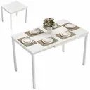 HOMCOM Table à manger extensible rectangle pour 4 à 6 personnes, table de cuisine 80-120 cm, extension coulissante facile, pieds en acier, pour petits espaces, salle à manger, salon, blanc image 0