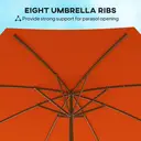 Outsunny 3(m) Garden Parasol, Pulley Operated Patio Umbrella, Wooden Parasol, Table Market Umbrella with Rope Pulley Mechanism and 8 Ribs, Orange image 6