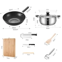 MAXCOOK Batterie de cuisine 8 ustensiles avec poêle à frire, casserole, planche à découper, couteau de découpe, baguettes, spatule en bois, couteau d’office, couteau image 4