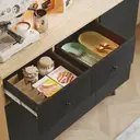 HOMCOM 176 cm Tall Kitchen Cupboard with RGB LED Lights, Freestanding 6-Door Kitchen Storage Cabinet with 2 Drawers, Adjustable Shelves, Open Countertop and Cable Hole, Oak and Black image 8