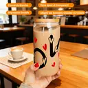 Alphynix Gobelet en verre avec couvercle en bambou et paille 500 ml - Love  image 3