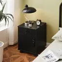 Mobile File Cabinet with Lockable Drawer & Door, Under Desk Rolling Filing Cabinet with 4 Wheels, Wooden Stationery Storage Cabinet for Home Office Black image 3