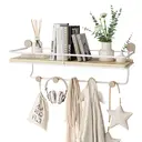 KAPANOU Floating Shelves with Coat Hooks Rail， Wall Mounted Natural Wood Grain Shelf for Bathroom， Bedroom， Living Room (White), New Year Sale , Top gift picks image 0