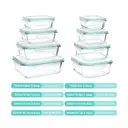 JORDAN&JUDY Ensemble de 8 boîtes de conservation de denrées rectangulaires en verre borosilicate, amovibles, 150 ml x 1 + 200 ml x 1 + 320 ml x 1 + 370 ml x 1 + 520 ml x 1 + 640 ml x 1 + 800 ml x 1 + 1040 ml x 1, lunch box portable, bleu image 7