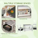 HOMCOM 3 Piece Kids Table and Chair Set, 3 in 1 Design Kids Desk and Chair Set with Blackboard, Storage, Bookshelves, for Nursery, Playroom, Classroom - Grey image 6