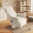 HOMCOM Massage Recliner Chair with Footstool, Upholstered Reclining Armchair with Adjustable Backrest and Steel Frame, Breathable Linen Fabric Swivel Chair for Living Room, Bedroom, Cream White image 1