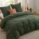 Bedsure Parure de lit effet coton lavé 100 % polyester vert - 1 housse 155 x 220 cm et 2 taies 80 x 80 cm image 1