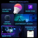 Yeelight W4 Lite E27 Smart Matter LED Bulb, Multicoloured Dimmable Smart WLAN Bulb, 9W 806lm, Compatible with Alexa, Siri or Google Assistant, No Hub Required image 2