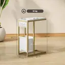 HOMCOM Table d'appoint avec station de charge, bout de canapé étroit forme C avec sac de rangement en tissu, plateau aspect marbre, cadre en acier, table basse pour salon, chambre, 46x25x62,5cm, blanc image 2