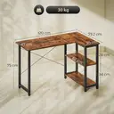 HOMCOM L Shaped Desk, Corner Computer Desk with Bookshelf for Home Office, Study Room, Workstation, 120 x 73.2 x 75cm, Rustic Brown image 2