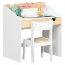 HOMCOM Kids Desk and Chair Set 2 Pieces Children Study Table with Storage Pull-Out Drawer Bookshelf for 3-6 Years Writing, Reading, Drawing image 0