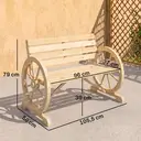 Outsunny Banc de Jardin Banc en Bois, Effet Bois Naturel 3 Places Roues Charette 105,5x56x79 Naturel | Accoudoirs, Style Rustique Chic image 4