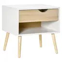 HOMCOM Bedside Table 1 Drawer Scandi White/Oak Effect image 0