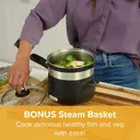 Drew&Cole Cleverpot Cooking Pot - Black, 1.2L, 600W, Compact, Portable, Serves Up to 3 People, With Glass Lid & Steam Basket image 4