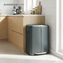 SONGMICSHOME  40L Double Kitchen Bin with Lids, Rubbish Bin, Soft Close with Plastic Inner Buckets, Greenish Grey image 4