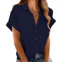 Women's Short Sleeve Shirts V Neck Collared Button Down Shirt Tops with Pockets (darkblue, S) image 1