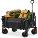 CLIPOP Festival Trolley with All-Terrain Wheels, 180L Folding Wagon with Expandable Tailgate and Adjustable Handle Large Capacity Garden Cart for Beach Camping Outdoor Black image 0
