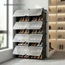 SONGMICSHOME  Shoe Storage Unit with 8 Compartments, Adjustable Hallway Shelf, Cabinet for up to 32 Pairs, Black-Transparent image 3