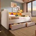 Polsterbett Tagesbett 140x190 cm, Schlafsofa mit LED und USB-C Ladefunktion,Leinen, Hellbeige (Ohne Matratze)  image 1